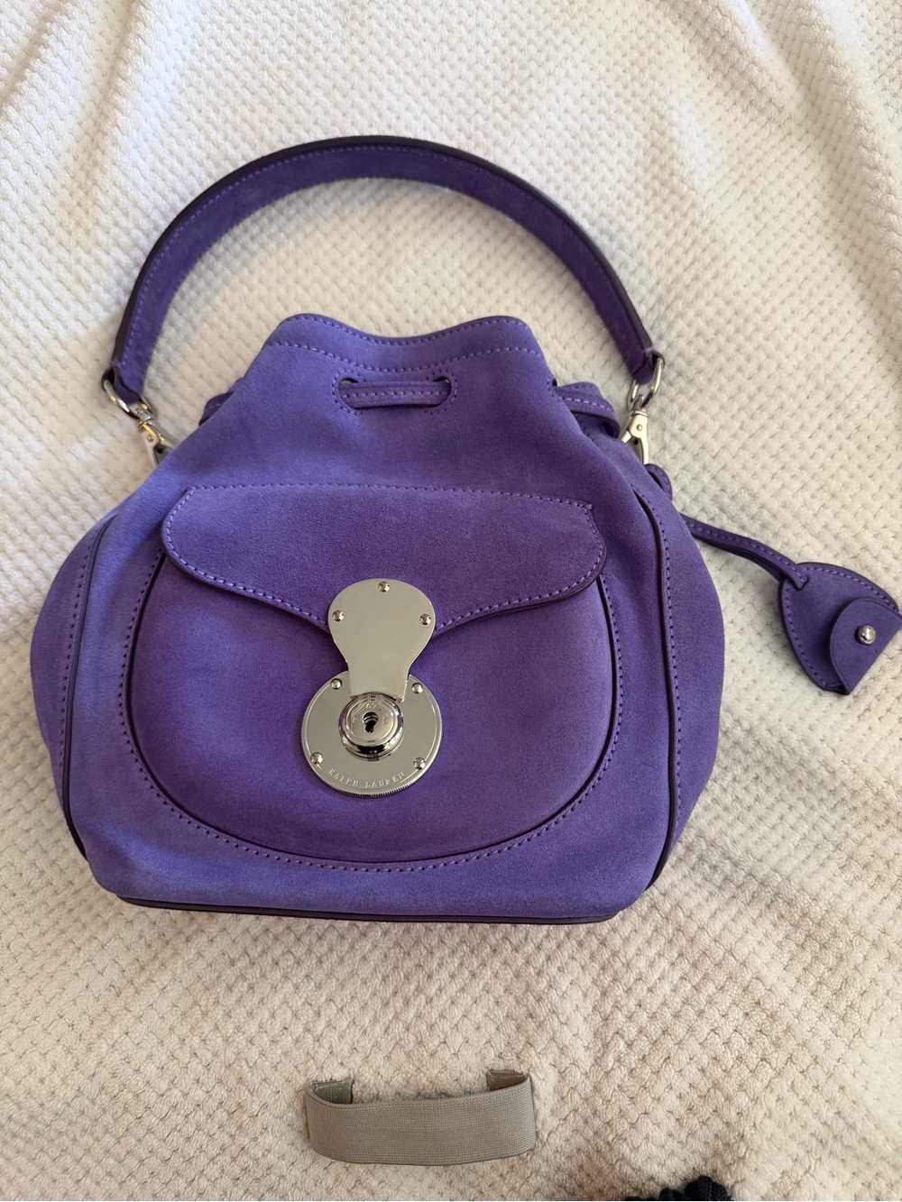 Ralph Lauren Purple Suede Shoulder Bag with Silver Turn-Lock